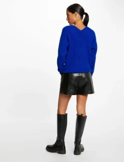 Pulls>Morgan Pull Manches Longues A Col En V Bleu Electrique Femme | Bleu_Electrique