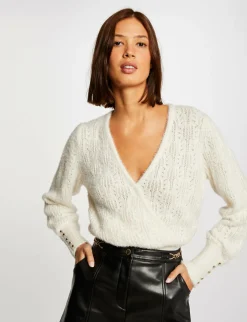 Pulls>Morgan Pull Manches Longues A Col Cache-Coeur Femme | Ivoire