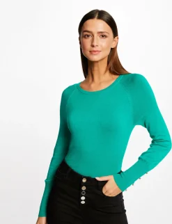 Pulls>Morgan Pull Manches Longues A Col Rond Vert Moyen Femme | Vert_Moyen