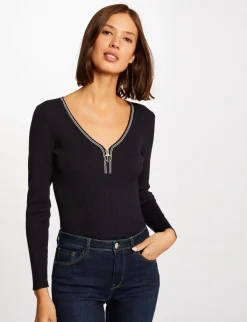 Pulls>Morgan Pull Manches Longues A Col En V Femme | Marine