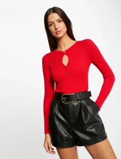 Pulls>Morgan Pull Manches Longues A Ouverture Femme | Rouge