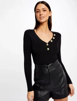 Pulls>Morgan Pull Manches Longues Avec Boutons Femme | Noir