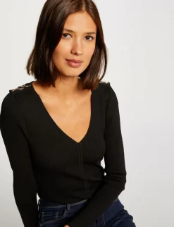 Pulls>Morgan Pull Manches Longues Avec Col En V Femme | Noir