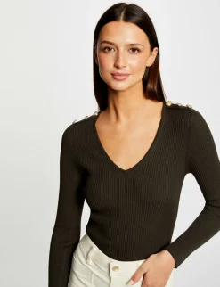 Pulls>Morgan Pull Manches Longues Avec Boutons Vert Fonce Femme | Vert_Fonce