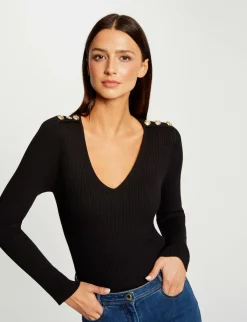 Pulls>Morgan Pull Manches Longues Avec Boutons Femme | Noir