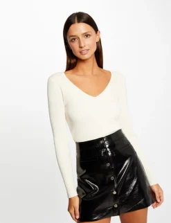 Pulls>Morgan Pull Manches Longues Cotele A Col En V Femme | Ivoire