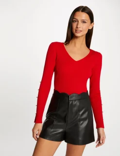 Pulls>Morgan Pull Manches Longues Fendues A Boutons Femme | Rouge