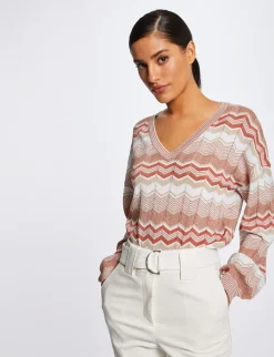 Pulls>Morgan Pull Manches Longues Imprime Chevron Vieux Rose Femme | Vieux_Rose