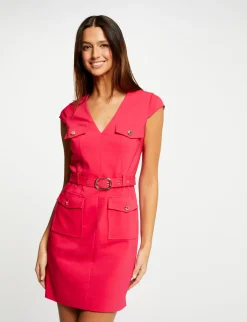 Robes>Morgan Robe Ajustee Ceinturee Avec Col En V Femme | Framboise