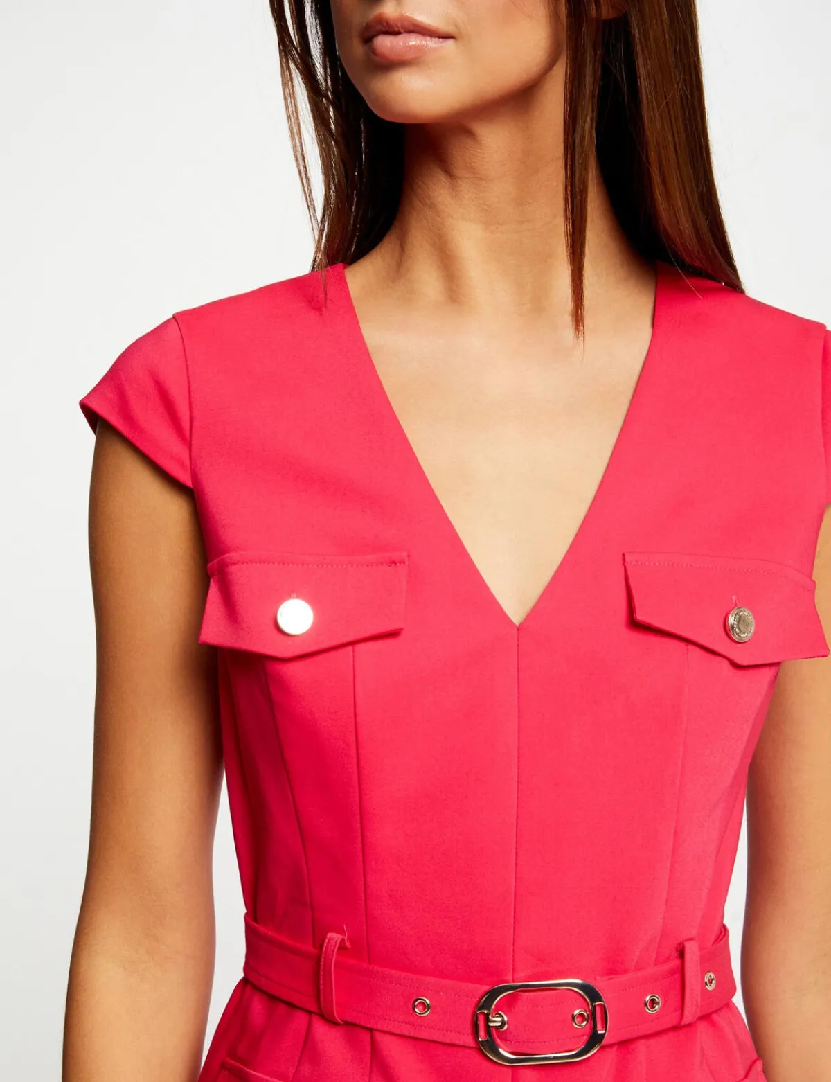 Robes>Morgan Robe Ajustee Ceinturee Avec Col En V Femme | Framboise