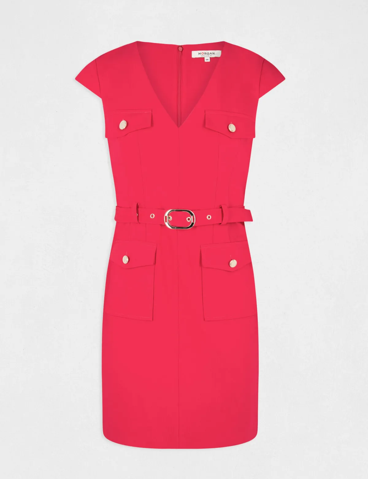 Robes>Morgan Robe Ajustee Ceinturee Avec Col En V Femme | Framboise