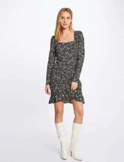 Robes>Morgan Robe Ajustee Drapee Imprime Abstrait Femme | Noir