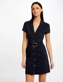Robes>Morgan Robe Droite Boutonnee Ceinturee Femme | Marine