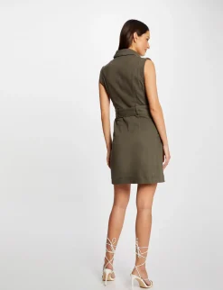Robes>Morgan Robe Droite Boutonnee Ceinturee Vert Kaki Femme | Vert_Kaki