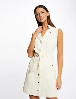 Robes>Morgan Robe Droite Boutonnee Ceinturee Ecru Moyen Femme | Ecru_Moyen