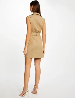 Robes>Morgan Robe Droite Ceinturee A Rayures Femme | Sable