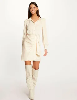 Robes>Morgan Robe Droite Drapee Satinee Ecru Moyen Femme | Ecru_Moyen