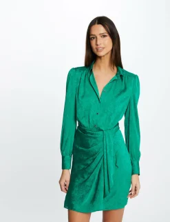 Robes>Morgan Robe Droite Drapee Satinee Imprimee Femme | Vert
