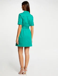 Robes>Morgan Robe Droite Manches Courtes Ceinturee Vert Moyen Femme | Vert_Moyen