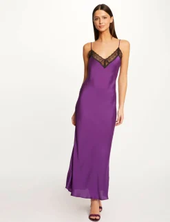 Robes>Morgan Robe Longue Droite Avec Dentelle Femme | Violet