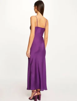 Robes>Morgan Robe Longue Droite Avec Dentelle Femme | Violet