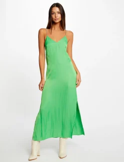 Robes>Morgan Robe Longue Evasee Fendue Satin Vert Clair Femme | Vert_Clair