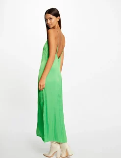 Robes>Morgan Robe Longue Evasee Fendue Satin Vert Clair Femme | Vert_Clair
