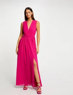 Robes>Morgan Robe Longue Evasee Fendue Rose Fonce Femme | Rose_Fonce