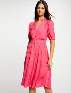 Robes>Morgan Robe Manches 3/4 Boutonnee A L'Avant Rose Moyen Femme | Rose_Moyen