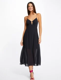 Robes>Morgan Robe Midi Evasee Bretelles Chaines Femme | Marine