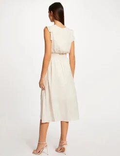 Robes>Morgan Robe Midi Evasee Fluide Drapee Smockee Ecru Moyen Femme | Ecru_Moyen