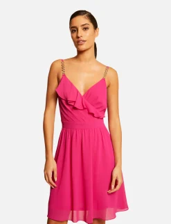 Robes>Morgan Robe Patineuse Avec Col Cache-Coeur Rose Fonce Femme | Rose_Fonce