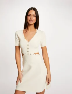 Robes>Morgan Robe Pull Ajustee A Clous Et Ouvertures Ecru Moyen Femme | Ecru_Moyen