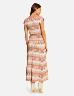 Robes>Morgan Robe Pull Longue Droite Imprime Chevron Vieux Rose Femme | Vieux_Rose