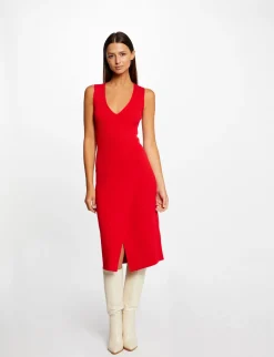Robes>Morgan Robe Pull Midi Ajustee Col En V Femme | Rouge