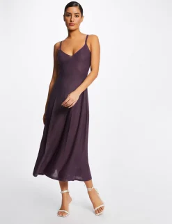 Robes>Morgan Robe Pull Midi Evasee A Bretelles Fines Femme | Prune