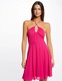 Robes>Morgan Robe Trapeze Avec Col Bustier Rose Fonce Femme | Rose_Fonce