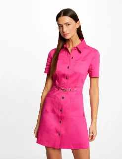 Robes>Morgan Robe Trapeze Boutonnee Avec Boucle Rose Fonce Femme | Rose_Fonce