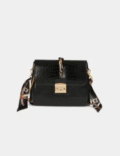 Maroquinerie>Morgan Sac Pochette Aspect Croco Avec Foulard Femme | Noir