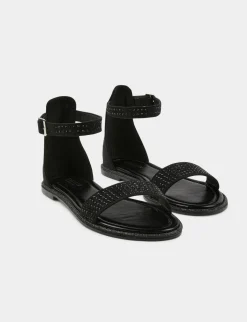 Chaussures>Morgan Sandales Plates Avec Details Strass Femme | Noir