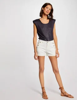 Shorts>Morgan Short Ajuste A Pont En Jean Femme | Ecru