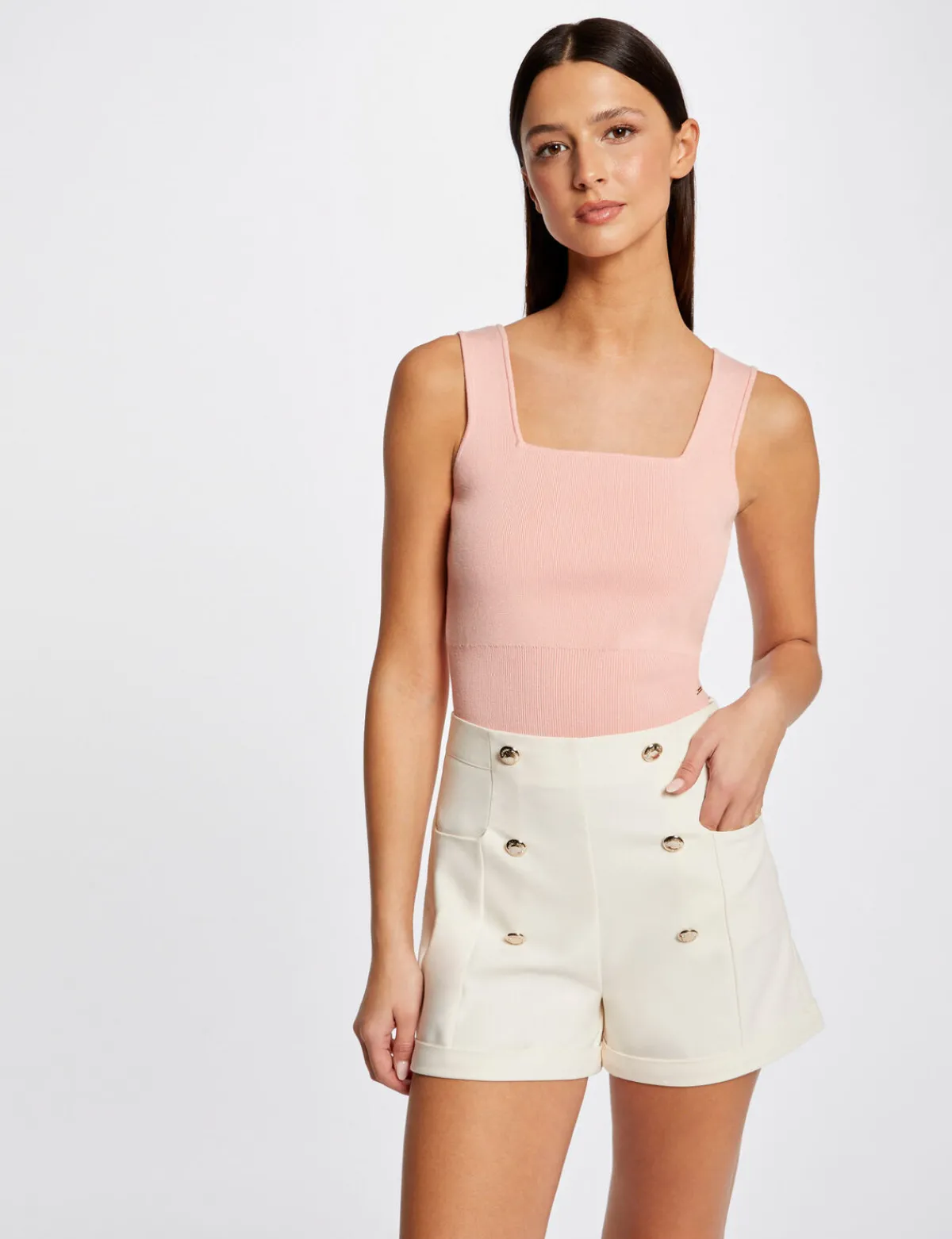Shorts>Morgan Short City Droit A Ponts Ecru Moyen Femme | Ecru_Moyen