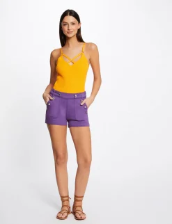 Shorts>Morgan Short Droit A Ponts Violet Fonce Femme | Violet_Fonce