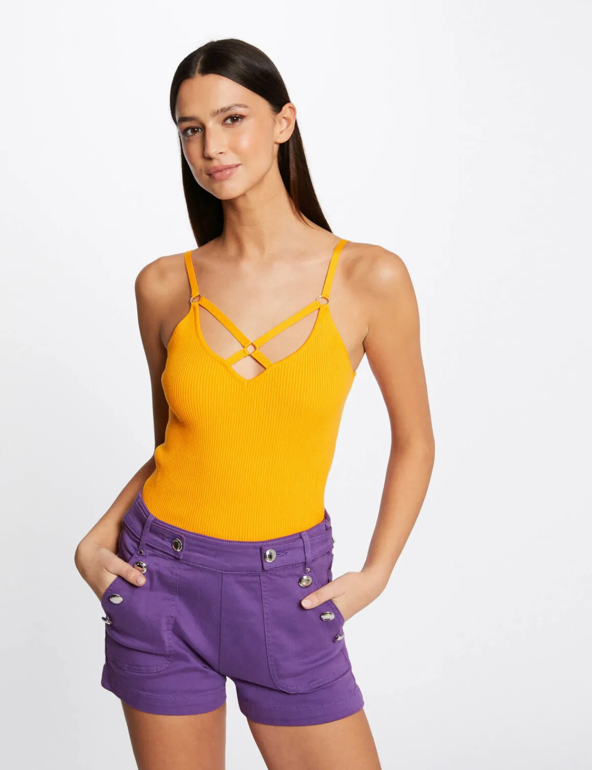 Shorts>Morgan Short Droit A Ponts Violet Fonce Femme | Violet_Fonce
