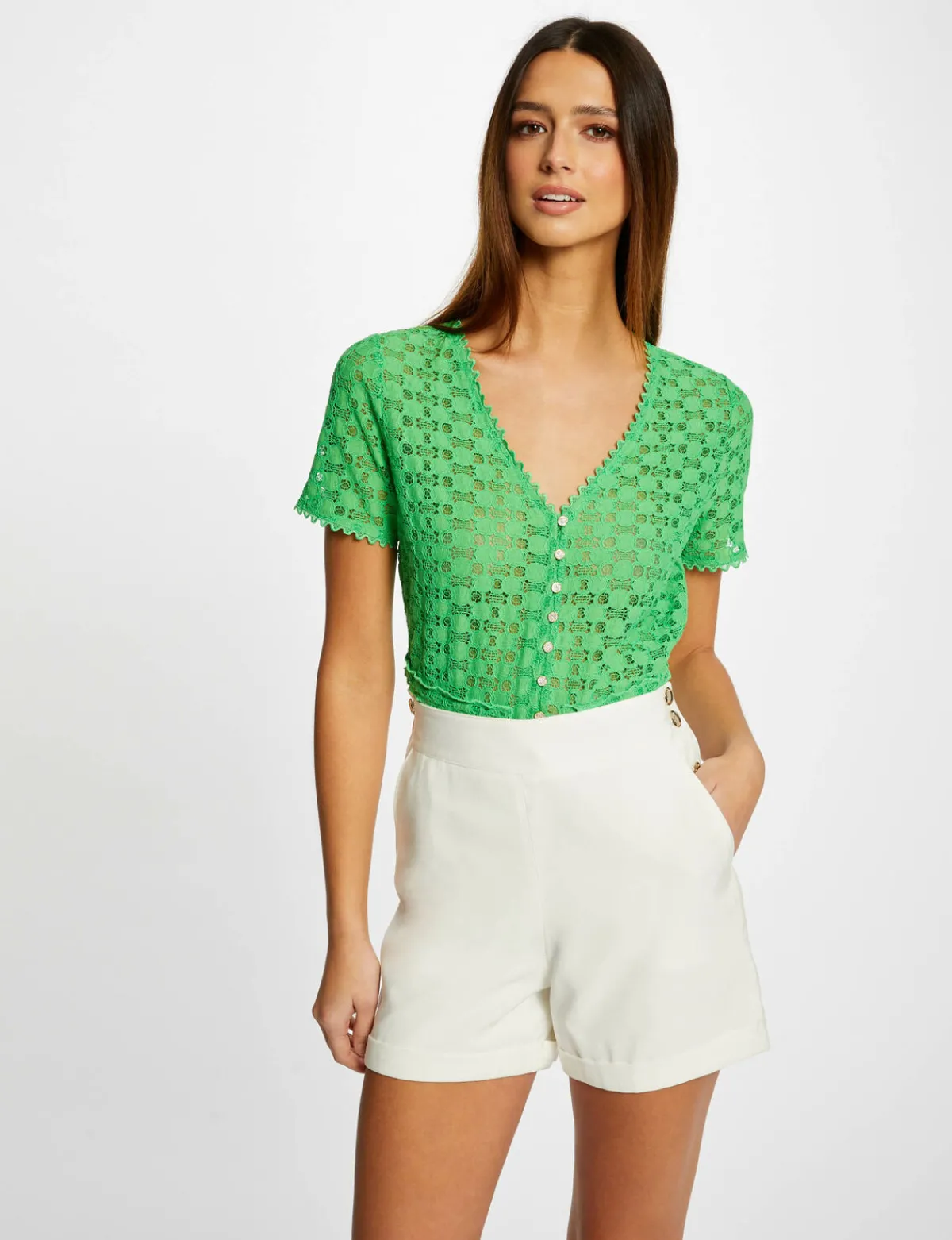 Shorts>Morgan Short Droit Fluide A Ponts Femme | Ecru