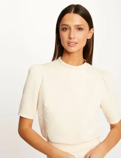Ensembles Et Tailleurs>Morgan Sweat Manches Courtes Matelasse Ecru Moyen Femme | Ecru_Moyen