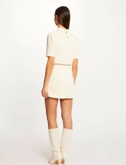 Ensembles Et Tailleurs>Morgan Sweat Manches Courtes Matelasse Ecru Moyen Femme | Ecru_Moyen