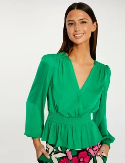 Chemises Et Blouses>Morgan Top Cache-Coeur Manches Longues Vert Moyen Femme | Vert_Moyen