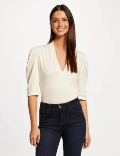 Tops Et T-Shirts>Morgan T-Shirt Manches 3/4 Ballons Ecru Moyen Femme | Ecru_Moyen