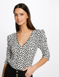 Tops Et T-Shirts>Morgan T-Shirt Manches 3/4 Imprime A Pois Femme | Ecru